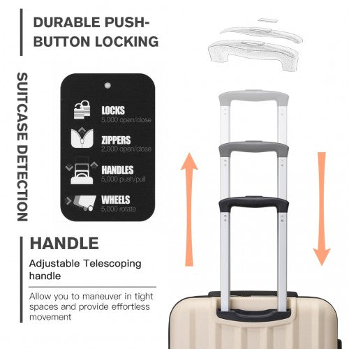K1773-1L - Kono 24 Inch Striped ABS+PC Hard Shell Luggage with 360-Degree Spinner Wheels - Beige