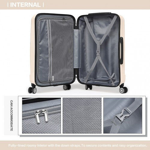K1773-1L - Kono 24 Inch Striped ABS+PC Hard Shell Luggage with 360-Degree Spinner Wheels - Beige