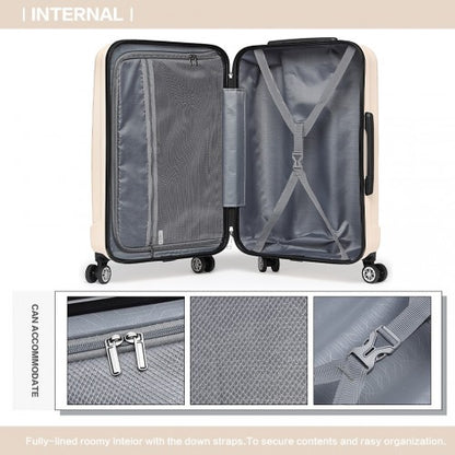 K1773-1L - Kono 24 Inch Striped ABS+PC Hard Shell Luggage with 360-Degree Spinner Wheels - Beige