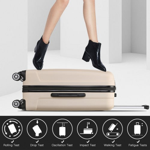 K1773-1L - Kono 24 Inch Striped ABS+PC Hard Shell Luggage with 360-Degree Spinner Wheels - Beige