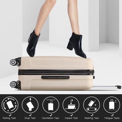K1773-1L - Kono 24 Inch Striped ABS+PC Hard Shell Luggage with 360-Degree Spinner Wheels - Beige