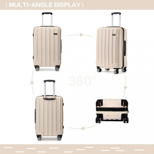 K1773-1L - Kono 24 Inch Striped ABS+PC Hard Shell Luggage with 360-Degree Spinner Wheels - Beige
