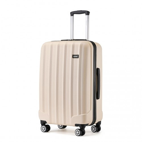 K1773-1L - Kono 24 Inch Striped ABS+PC Hard Shell Luggage with 360-Degree Spinner Wheels - Beige