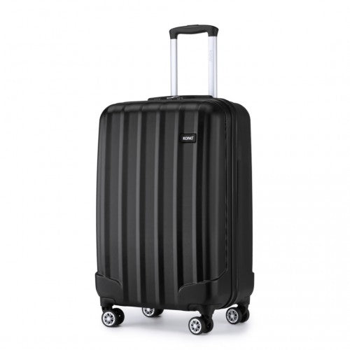 K1773-1L - Kono 19 Inch Cabin Size ABS+PC Hard Shell Luggage with Vertical Stripes - Ideal for Carry-On - Black