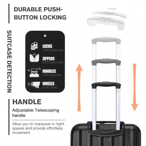 K1773-1L - Kono 19 Inch Cabin Size ABS+PC Hard Shell Luggage with Vertical Stripes - Ideal for Carry-On - Black