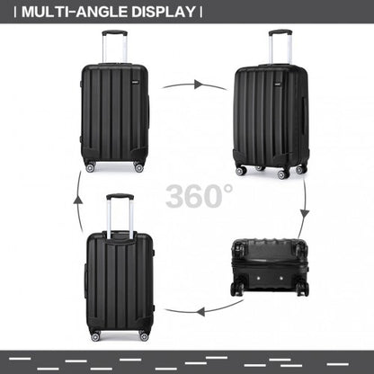 K1773-1L - Kono 24 Inch Striped ABS+PC Hard Shell Luggage with 360-Degree Spinner Wheels - Black