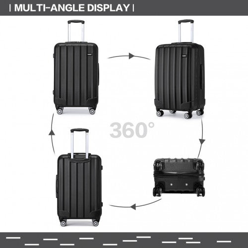 K1773-1L - Kono 28 Inch Striped ABS+PC Hard Shell Luggage with 360-Degree Spinner Wheels - Black