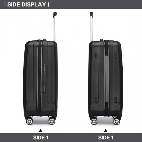 K1773-1L - Kono 24 Inch Striped ABS+PC Hard Shell Luggage with 360-Degree Spinner Wheels - Black