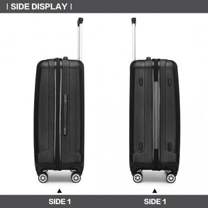 K1773-1L - Kono 28 Inch Striped ABS+PC Hard Shell Luggage with 360-Degree Spinner Wheels - Black