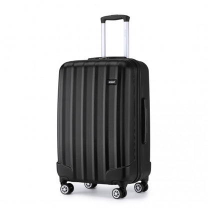 K1773-1L - Kono 24 Inch Striped ABS+PC Hard Shell Luggage with 360-Degree Spinner Wheels - Black