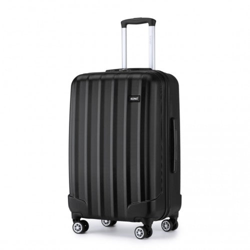 K1773-1L - Kono 24 Inch Striped ABS+PC Hard Shell Luggage with 360-Degree Spinner Wheels - Black