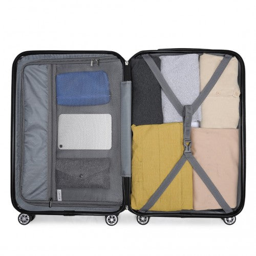 K1773-1L - Kono 24 Inch Striped ABS+PC Hard Shell Luggage with 360-Degree Spinner Wheels - Black