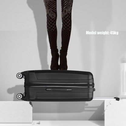 K1773-1L - Kono 28 Inch Striped ABS+PC Hard Shell Luggage with 360-Degree Spinner Wheels - Black