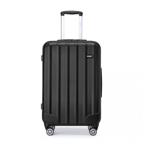 K1773-1L - Kono 28 Inch Striped ABS+PC Hard Shell Luggage with 360-Degree Spinner Wheels - Black