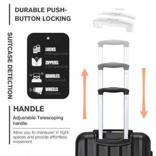 K1773-1L - Kono 28 Inch Striped ABS+PC Hard Shell Luggage with 360-Degree Spinner Wheels - Black