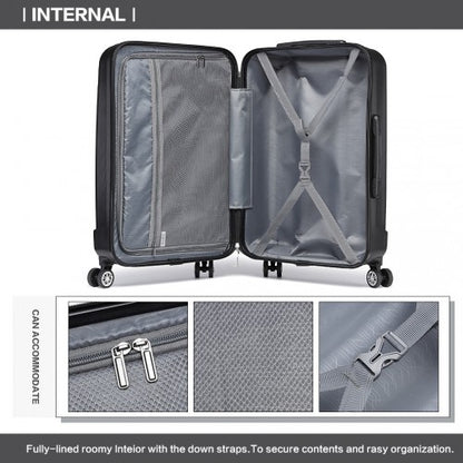 K1773-1L - Kono 24 Inch Striped ABS+PC Hard Shell Luggage with 360-Degree Spinner Wheels - Black