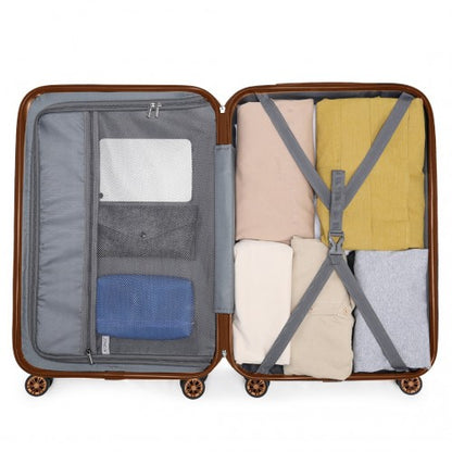 K1773-1L - Kono 28 Inch Striped ABS+PC Hard Shell Luggage with 360-Degree Spinner Wheels - Cream