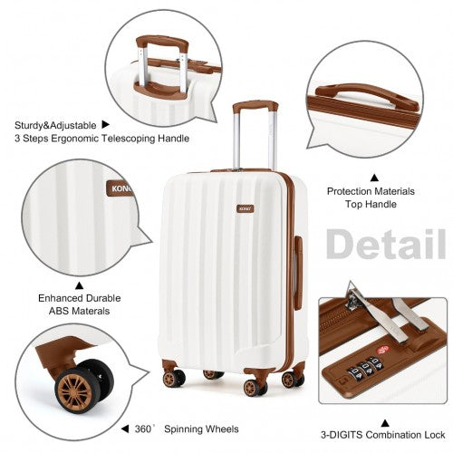 K1773-1L - Kono 24 Inch Striped ABS+PC Hard Shell Luggage with 360-Degree Spinner Wheels - Cream