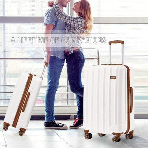 K1773-1L - Kono 24 Inch Striped ABS+PC Hard Shell Luggage with 360-Degree Spinner Wheels - Cream