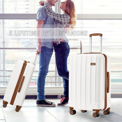 K1773-1L - Kono 28 Inch Striped ABS+PC Hard Shell Luggage with 360-Degree Spinner Wheels - Cream