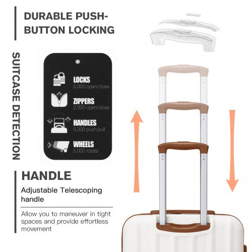 K1773-1L - Kono 24 Inch Striped ABS+PC Hard Shell Luggage with 360-Degree Spinner Wheels - Cream