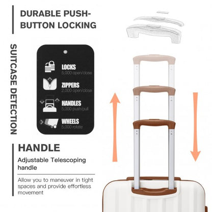 K1773-1L - Kono 24 Inch Striped ABS+PC Hard Shell Luggage with 360-Degree Spinner Wheels - Cream