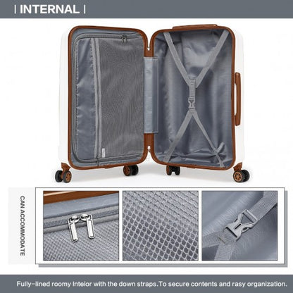 K1773-1L - Kono 24 Inch Striped ABS+PC Hard Shell Luggage with 360-Degree Spinner Wheels - Cream