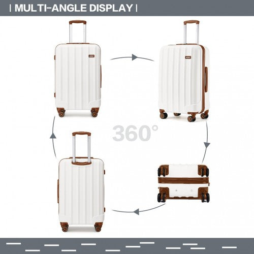 K1773-1L - Kono 24 Inch Striped ABS+PC Hard Shell Luggage with 360-Degree Spinner Wheels - Cream