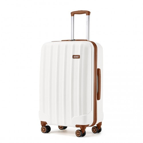 K1773-1L - Kono 28 Inch Striped ABS+PC Hard Shell Luggage with 360-Degree Spinner Wheels - Cream