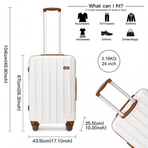 K1773-1L - Kono 24 Inch Striped ABS+PC Hard Shell Luggage with 360-Degree Spinner Wheels - Cream