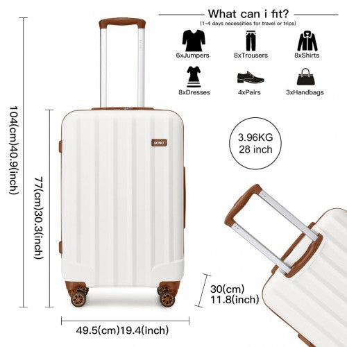 K1773-1L - Kono 28 Inch Striped ABS+PC Hard Shell Luggage with 360-Degree Spinner Wheels - Cream