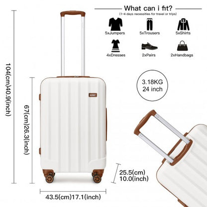 K1773-1L - Kono 19/24/28 Inch 3 Piece Set Striped ABS+PC Hard Shell Luggage with 360-Degree Spinner Wheels - Cream
