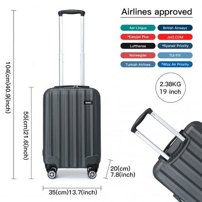 K1773-1L - Kono 19 Inch Cabin Size ABS+PC Hard Shell Luggage with Vertical Stripes - Ideal for Carry-On - Grey