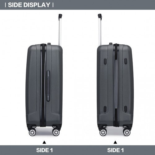 K1773-1L - Kono 24 Inch Striped ABS+PC Hard Shell Luggage with 360-Degree Spinner Wheels - Grey