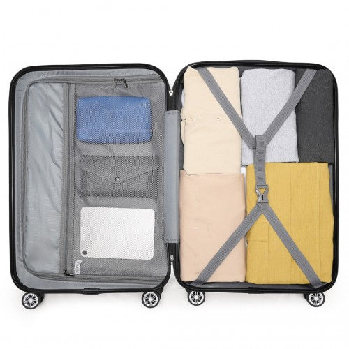 K1773-1L - Kono 24 Inch Striped ABS+PC Hard Shell Luggage with 360-Degree Spinner Wheels - Grey