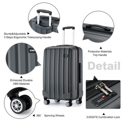 K1773-1L - Kono 24 Inch Striped ABS+PC Hard Shell Luggage with 360-Degree Spinner Wheels - Grey