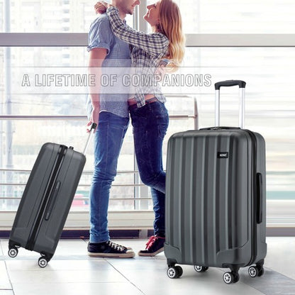 K1773-1L - Kono 28 Inch Striped ABS+PC Hard Shell Luggage with 360-Degree Spinner Wheels - Grey