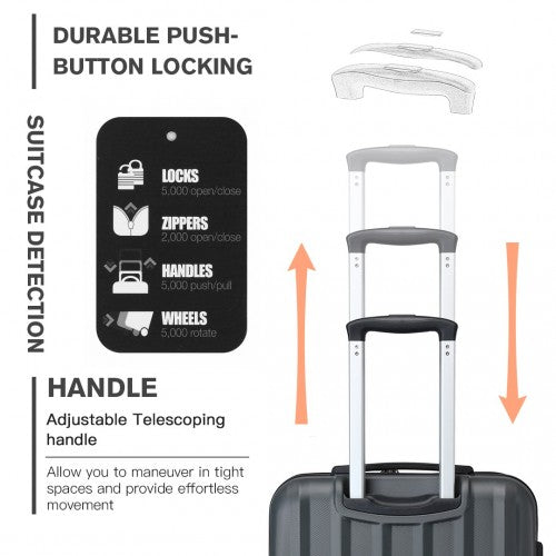 K1773-1L - Kono 24 Inch Striped ABS+PC Hard Shell Luggage with 360-Degree Spinner Wheels - Grey