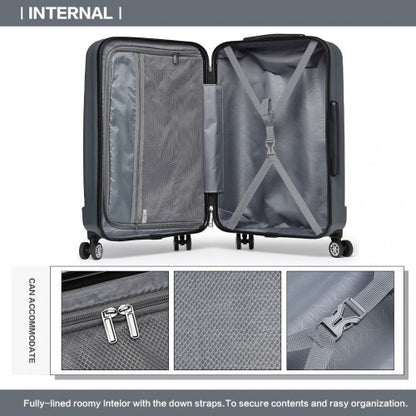 K1773-1L - Kono 24 Inch Striped ABS+PC Hard Shell Luggage with 360-Degree Spinner Wheels - Grey