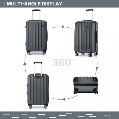 K1773-1L - Kono 19/24/28 Inch 3 Piece Set Striped ABS+PC Hard Shell Luggage with 360-Degree Spinner Wheels - Grey