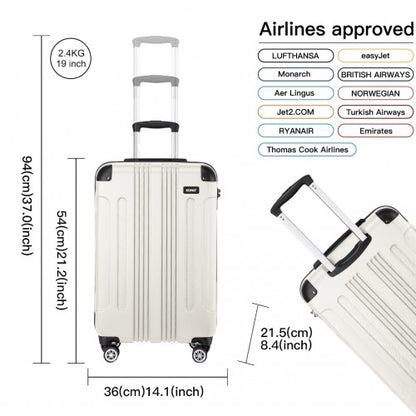 K1777-1L - Kono 19 Inch ABS Lightweight Compact Hard Shell Cabin Suitcase Travel Carry-On Luggage - Beige