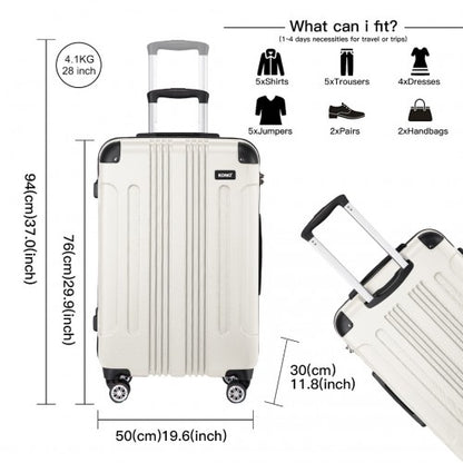 K1777-1L - Kono 28 Inch ABS Lightweight Compact Hard Shell Travel Luggage For Extended Journeys - Beige