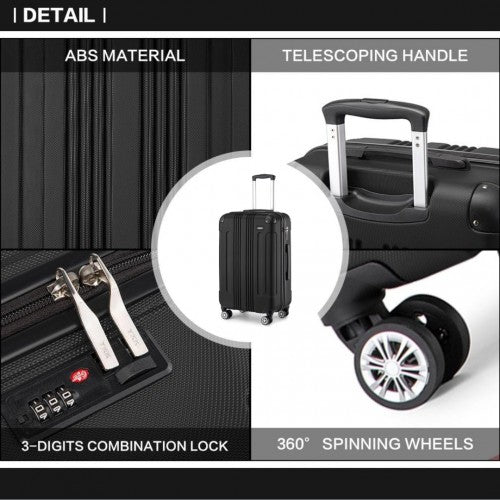 K1777-1L - Kono 28 Inch ABS Lightweight Compact Hard Shell Travel Luggage For Extended Journeys - Black
