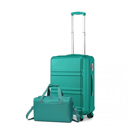 K1871-1L+EA2321 - Kono ABS 20 Inch Sculpted Horizontal Design 2 Piece Suitcase Set With Cabin Bag - Teal