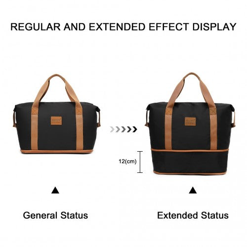 K1871-1L+EA2212 - Kono 6 Piece ABS Suitcase Set With 4 Wheel Design Including Vanity Case Weekend Bag And Toiletry Bag - Black And Brown