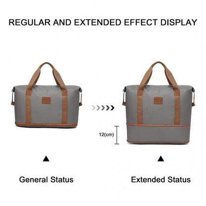 K1871-1L+EA2212 - Kono 6 Piece ABS Suitcase Set With 4 Wheel Design Including Vanity Case Weekend Bag And Toiletry Bag - Grey And Brown