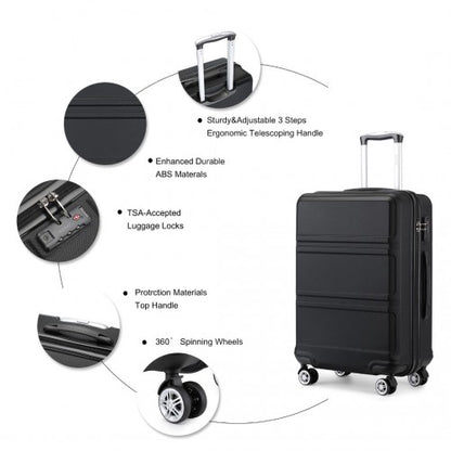 K1871-1L - Kono ABS 28 Inch Sculpted Horizontal Design Suitcase - Black