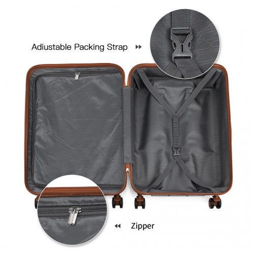 K1871-1L - Kono ABS Sculpted Horizontal Design 4 Pcs Suitcase Set With Vanity Case - Black And Brown