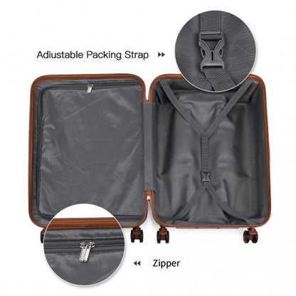 K1871-1L - Kono ABS Sculpted Horizontal Design 4 Pcs Suitcase Set With Vanity Case - Black And Brown