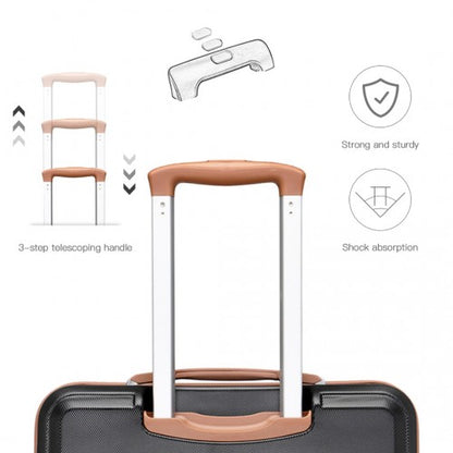K1871-1L - Kono ABS 24 Inch Sculpted Horizontal Design Suitcase - Black And Brown